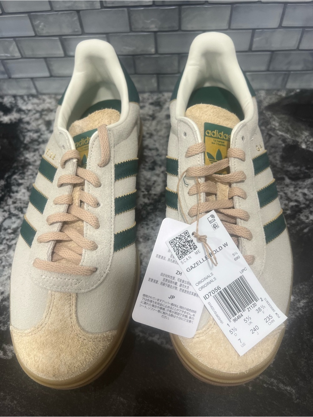 adidas Gazelle Bold Women’s  Cream & Green Suede Sneakers